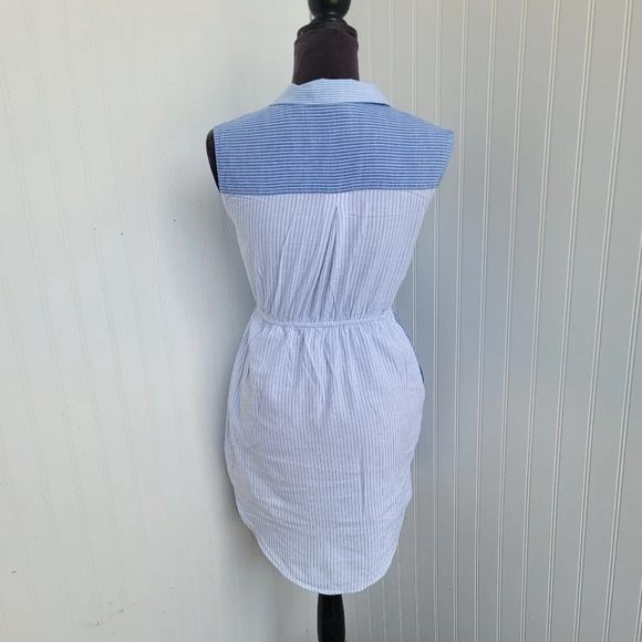 Japna Women's Dress Blue White Striped Sleeveless Elast Waist Shirt Button Sz XS - Picture 11 of 13
